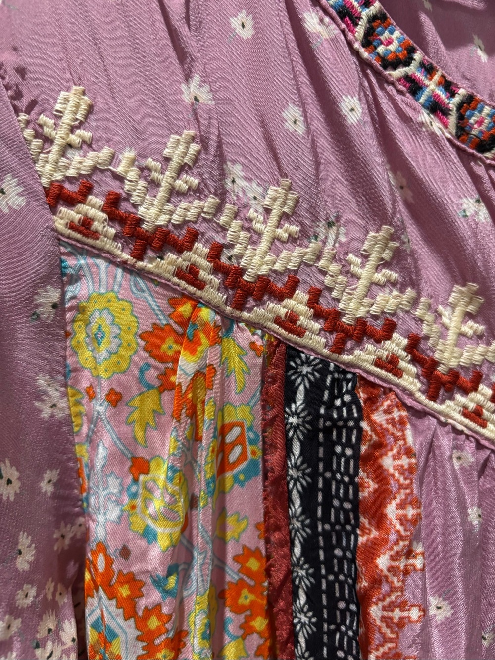 Sundance Mauve Floral-Print Boho Tunic with Multicolor Sleeves - Picture 8 of 10